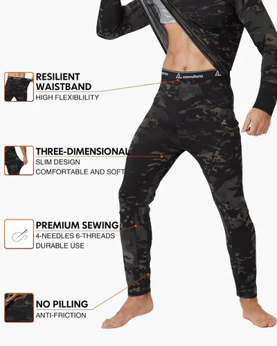 Vista 3 de CL convallaria Ropa interior térmica para hombre, ropa interior larga con forro polar, capa base para clima frío, XS-4XL