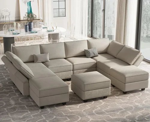Vista 17 de Belffin Sofá modular de gran tamaño en forma de L con diván reversible convertible en forma de L, sofá seccional verde