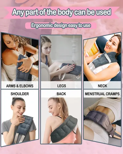 Vista 2 de Almohadilla térmica larga para cuello y hombros y espalda con peso para microondas, húmeda, calentada para el cuello, bolsa calentable