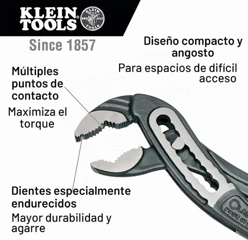 Vista 2 de KLEIN TOOLS D5052KIT Juego de 2 piezas de alicates de bomba clásicos Klaw, alicates de bomba de 7 pulgadas y 10 pulgadas, diseño compacto