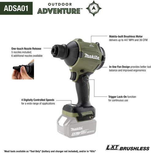 Vista 2 de Makita ADSA01Z Outdoor Adventure™ 18V LXT® Soplador/inflador inalámbrico sin escobillas de alta velocidad, solo herramienta