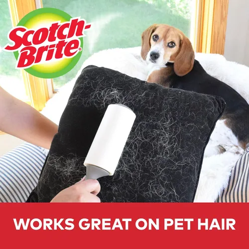 Vista 5 de Scotch-Brite Paquete económico de rodillos para pelusas, funciona muy bien en pelo de mascotas, 5 rodillos, 95 hojas por rodillo, 475 hojas en total