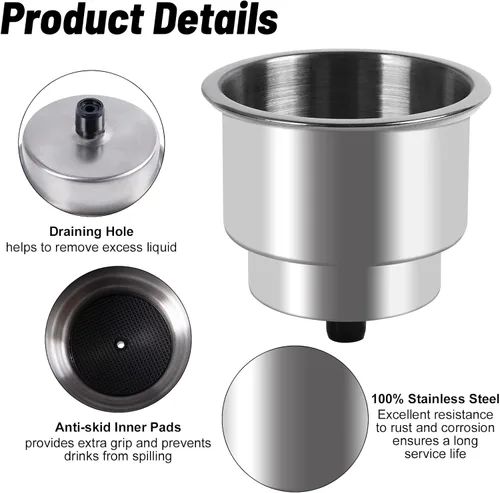 Vista 3 de Goture Stainless Steel Cup Drink Holder with Drain Marine Boat Rv Camper Rod