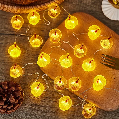 Vista 5 de Luces de pavo de Acción de Gracias, decoración de cosecha de otoño, luces de otoño 3D Turquía de 8.5 pies, 20 luces LED de alambre de cobre USB