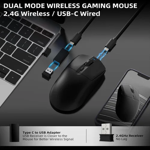 Vista 7 de MANBASNAKE AJAZZ AJ139 PRO - Mouse inalámbrico para juegos, mouse ligero para juegos de computadora con sensor PixArt PAW3395, 26,000 DPI, 6 botones