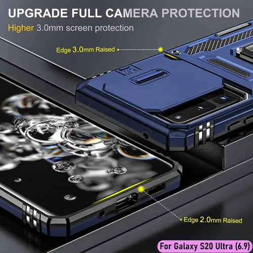 Vista 6 de Funda resistente para Samsung Galaxy S20 Ultra, protección híbrida de goma de doble capa de grado militar con protector de cámara deslizante