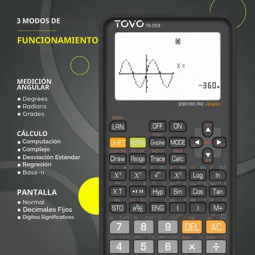 Vista 3 de Calculadora científica TOVO de CATIGA con funciones gráficas, múltiples modos, 360 funciones, pantalla grande, interfaz intuitiva para Negro grafito
