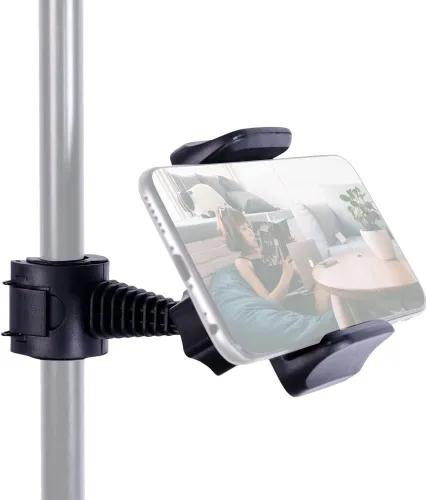 Vista 3 de Soporte de teléfono celular para soporte de micrófono, giratorio de 360°, soporte de abrazadera ajustable para teléfono inteligente, compatible
