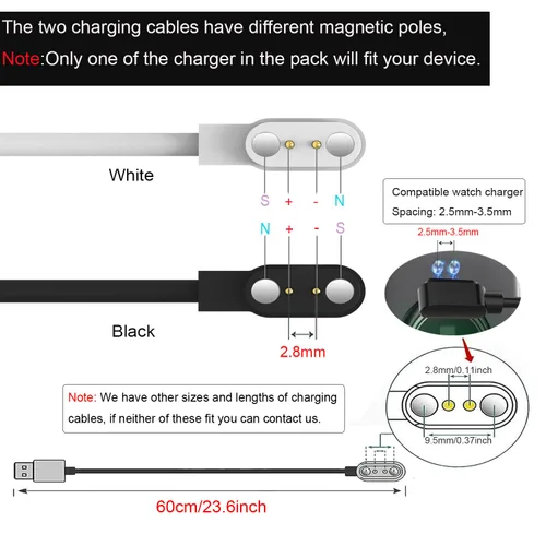 Vista 3 de Withit Giga Smart Watch Charger, paquete de 2 [modelo A + modelo B, solo un ajuste] Cable de carga para Withit App Giga Smartwatch Cable de carga