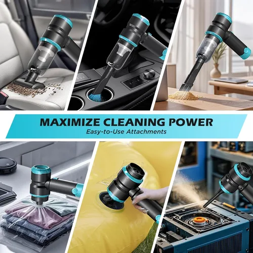 Vista 4 de Aspiradora de mano para coche con potencia de 15000PA, aspiradora inalámbrica pequeña y potente 4 en 1 y quitamanchas con batería de 2000mAh