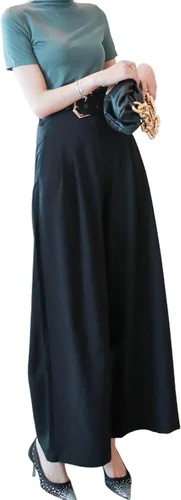 Vista 2 de Zindleec Pantalones largos palazzo de cintura alta para mujer, estilo casual, pierna ancha, pantalones largos para oficina y trabajo
