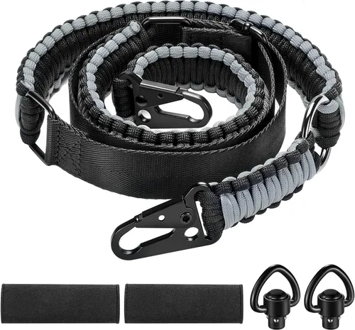 Vista 11 de Eslingas de dos puntos 550 Paracord Correa ajustable con gancho de metal y giratorios sólidos para exteriores Two Point Sling Made of 6 Strand 550