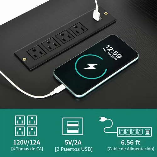 Vista 5 de YITAHOME Escritorio en Forma de U con Tomas de Corriente y Luces LED, Escritorio Reversible en Forma de L de 79" con Cajones, Escritorio de Esquina