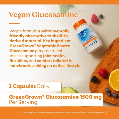 Vista 5 de Doctor's Best Suplemento vegano de glucosamina para hombres y mujeres – Glucosamina 1500 mg por 2 cápsulas, apoyo para la salud