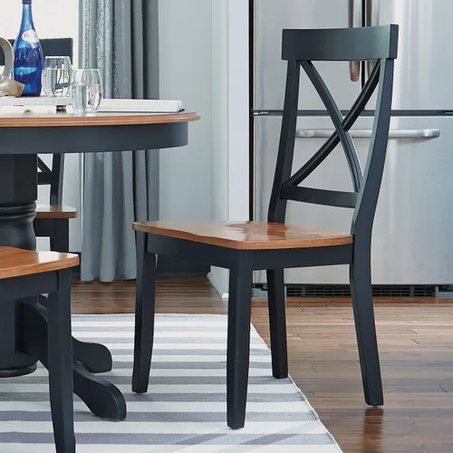 Vista 5 de Home Styles - Par de sillas de comedor clásicas de color negro y roble, con construcción de madera maciza, acabado de roble de cabaña, respaldo