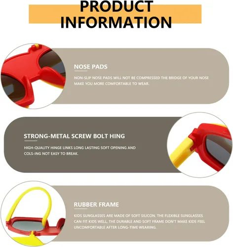 Vista 5 de WMAO Gafas de sol polarizadas para niñas y niños, 100% protección UV, lindo marco de silicona