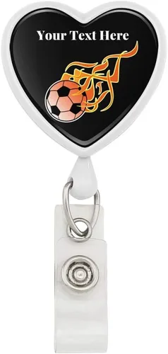 Vista 4 de Personalizado Personalizado 1 línea Flaming Hot Soccer Ball Heart Lanyard Carrete retráctil Insignia ID Card Holder