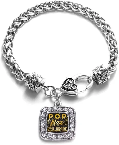 Vista 136 de Pulsera de dijes cuadrados de plata con joyería de circonita cúbica