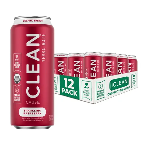 Vista 9 de Gaseosa de yerba mate de mora, orgánica, baja en calorías y azúcar (160 mg de cafeína), latas de 16 onzas, paquete de 12 unidades – CLEAN Cause – El