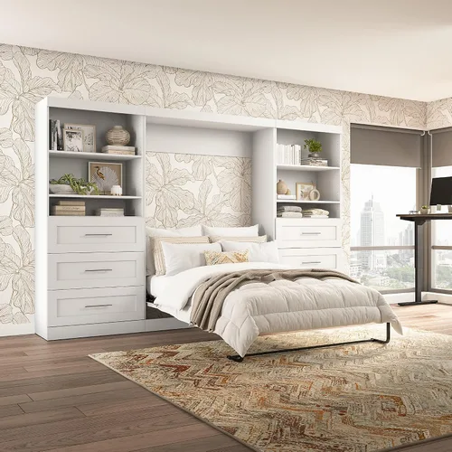 Vista 2 de Bestar Pur - Cama Murphy completa y 2 estanterías con cajones, cama de pared que ahorra espacio de 131 pulgadas