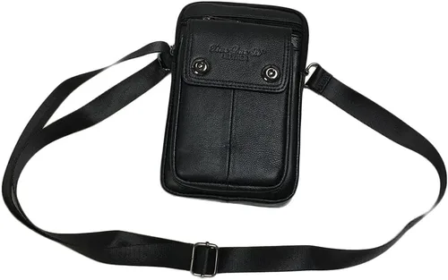Vista 9 de Cuero Genuino Hombres Wasit Pack Con Correa De Cinturón De Hombro Bolsa De Teléfono Celular Style1-Negro