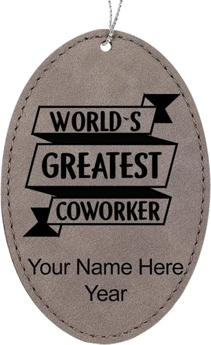 Vista 7 de LaserGram Personalized Christmas Ornament, World's Greatest Coworker, Faux Leather, Custom Laser Engraved Gift Idea (Oval Shape, Rustic)