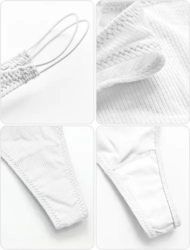 Vista 6 de Adigau Paquete de 3 tangas para mujer, color sólido, acanaladas, tanga, sexy, de algodón, tanga, bikini, tallas S-XL