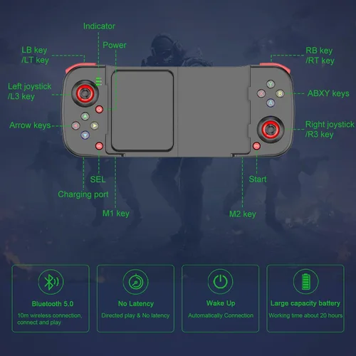 Vista 8 de Megadream Controlador de juego móvil Gamepad para iPhone iOS Android PC funciona con iPhone131211X, iPad, Samsung Galaxy, Motorola, TCL, tableta