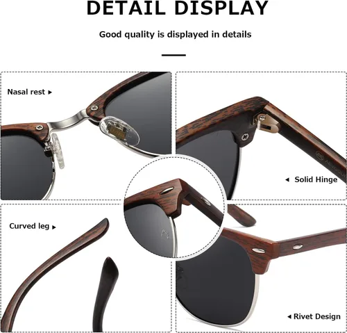 Vista 152 de AEVOGUE Gafas de sol polarizadas para mujeres y hombres semi marco retro gafas de sol AE0369