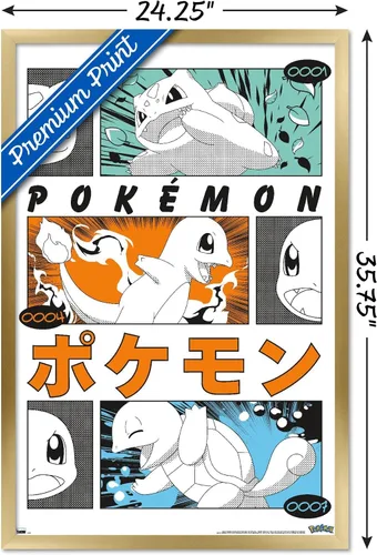 Vista 3 de Pokémon - Póster de pared de anime Trio, 34 pulgadas de largo x 22.4 pulgadas de ancho, versión con marco dorado