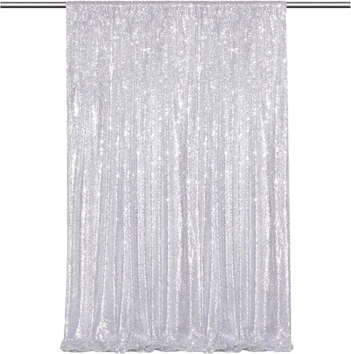 Vista 41 de Cortinas de fondo de lentejuelas con purpurina azul bebé, 2 piezas de 2 x 8 pies, telón de fondo de fiesta de baby shower para niños, hermosas