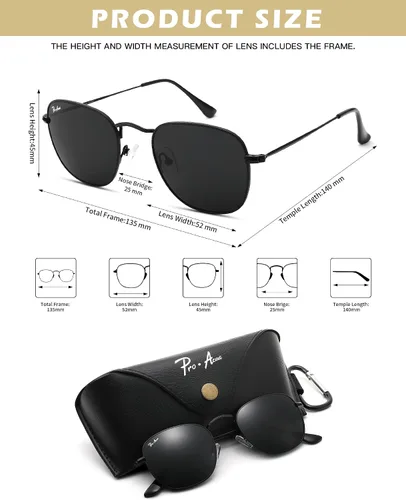 Vista 4 de Pro Acme Gafas de sol cuadradas vintage, lentes de vidrio clásicas, marco de metal, gafas de sol retro de moda