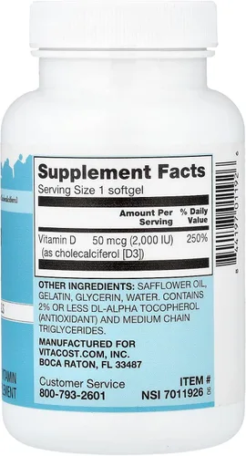 Vista 2 de Vitacost Vitamina D3 (como colecalciferol) - 2000 UI - 365 cápsulas blandas mini geles (paquete de 2)