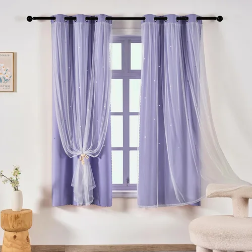 Vista 50 de indistar Cortinas opacas con recortes de estrellas para dormitorio de niña, cortinas de oscurecimiento para habitación de bebé, cortinas