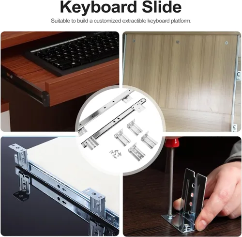 Vista 4 de DOITOOL Rieles deslizantes para cajones de teclado de 14 pulgadas con mecanismo de cierre suave y rodamiento de bolas, bandeja de teclado suave