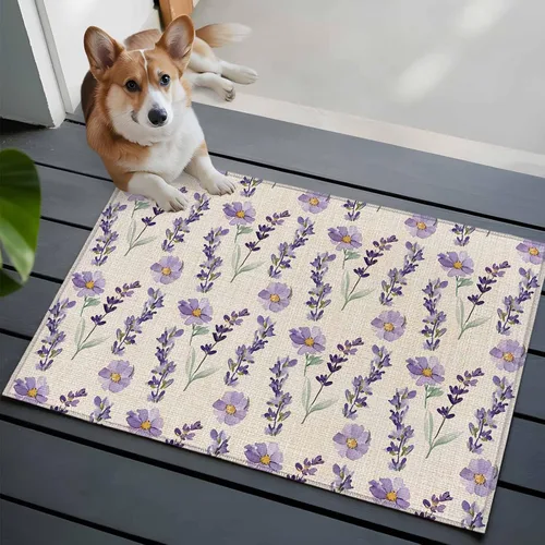 Vista 3 de Small Area Rugs 2x3 Ft, Lavender Floral Non-Slip Area Rugs for Living Room Bedroom Entryway, Summer Pastoral Watercolor Retro Flowers Washable