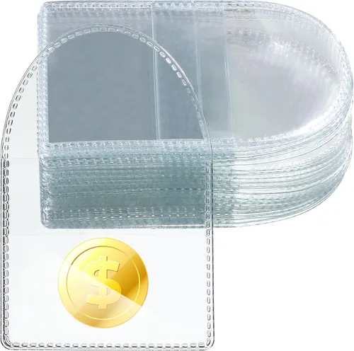 Vista 8 de Fainne 50 piezas de fundas de monedas de bolsillo individual, fundas de plástico transparentes para coleccionistas, soporte pequeño de monedas