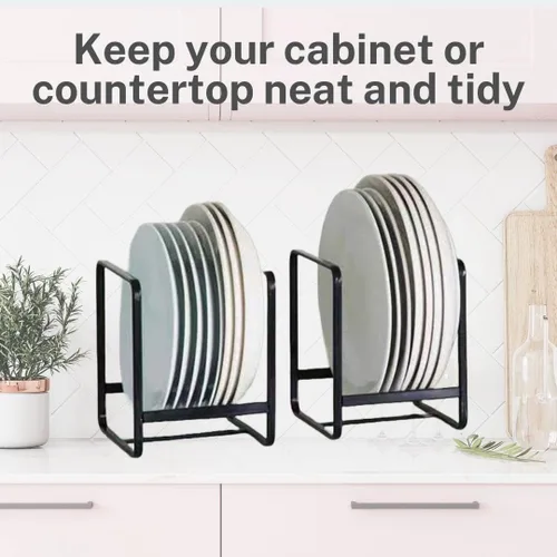 Vista 5 de Organizador de platos para gabinete, soporte para platos, estante vertical de metal para almacenamiento de platos para armario o encimera de cocina