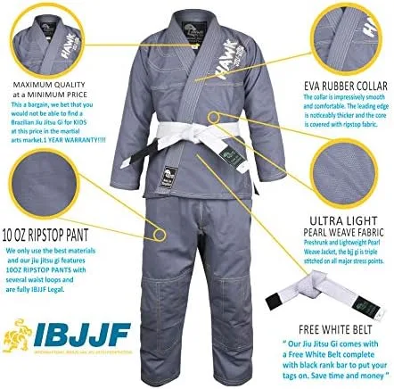 Vista 3 de Jiu Jitsu brasileño, para niños, Jiu Jitsu Gi Children BJJ Gi Grappling Kimonos, cinturón blanco ligero, Blanco