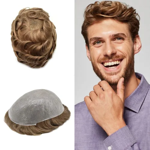 Vista 41 de Toupee - Sistema de reemplazo de cabello humano 100% europeo Remy, 0.002 in, piel ultrafina, pelo de poliuretano para hombre, línea capilar en V