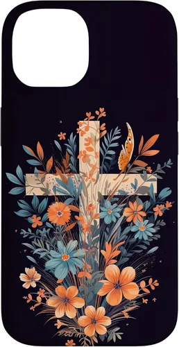 Vista 4 de Boho Floral Christian Cross Jesus God Wild Flower Women Case for iPhone 16