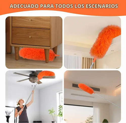 Vista 2 de Plumero extensible de microfibra con poste de extensión telescópico de 30 a 100 pulgadas, cabezal flexible y plumeros de mango largo para limpiar
