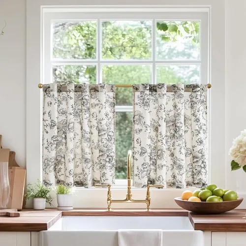 Vista 15 de Jinchan - Cortinas de lino texturizado para cocina, 24 pulgadas, natural, 2 paneles Mezcla de lino beige natural