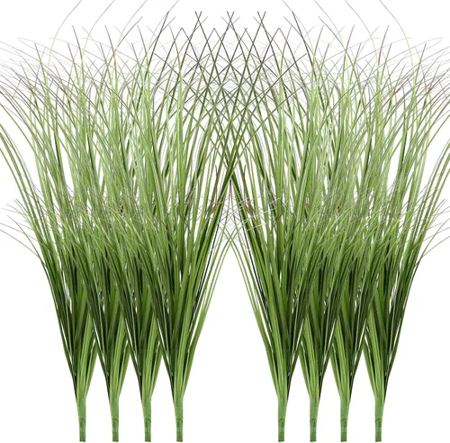 Vista 10 de FOIMAS 24 plantas de césped artificial, 9.84 pulgadas, arbustos sintéticos, tallos verdes de trigo, plantas falsas para decoración del hogar