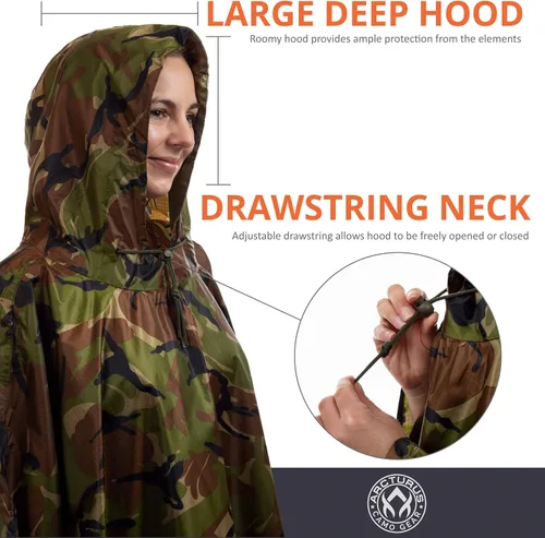 Vista 2 de Arcturus - Poncho ligero de nailon Ripstop con capucha ajustable