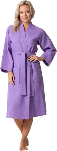 Vista 8 de Turkish Linen Bata tipo kimono ligera de punto gofre, para spa y baño, para mujer, de secado rápido, suaves Negro