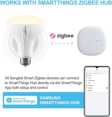 Vista 3 de Sengled Zigbee - Bombilla inteligente, funciona con SmartThings y Echo con hub integrado, control de voz con Alexa y Google Home, requiere blanco