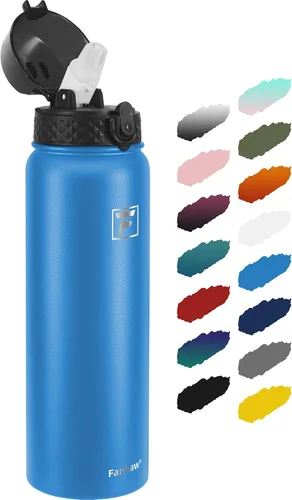 Vista 50 de Fanhaw Botella de agua de acero inoxidable aislada para niños de 20 onzas con tapa con popote, a prueba de fugas y antipolvo, botella de uso diario