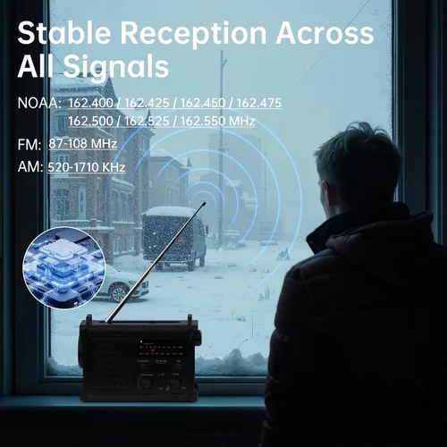 Vista 3 de Mesqool Radio meteorológica de emergencia NOAA Alerta con batería de Negro
