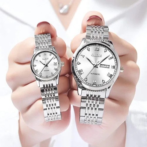 Vista 7 de OLEVS Relojes automáticos para mujer, de acero inoxidable, con diamantes mecánicos, luminosos, impermeables, para mujer
